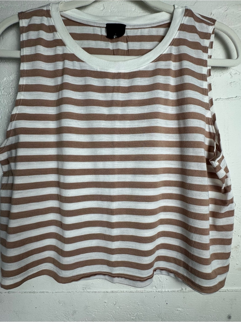 Day Brand Cropped Tank Striped Sleeveless Crop Top - White and Light Brown